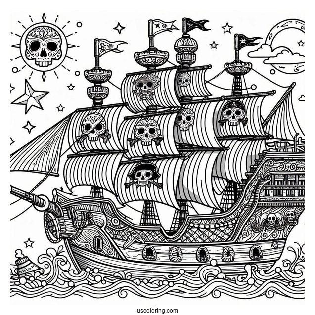 Pirate Ship With Multiple Masks To Color