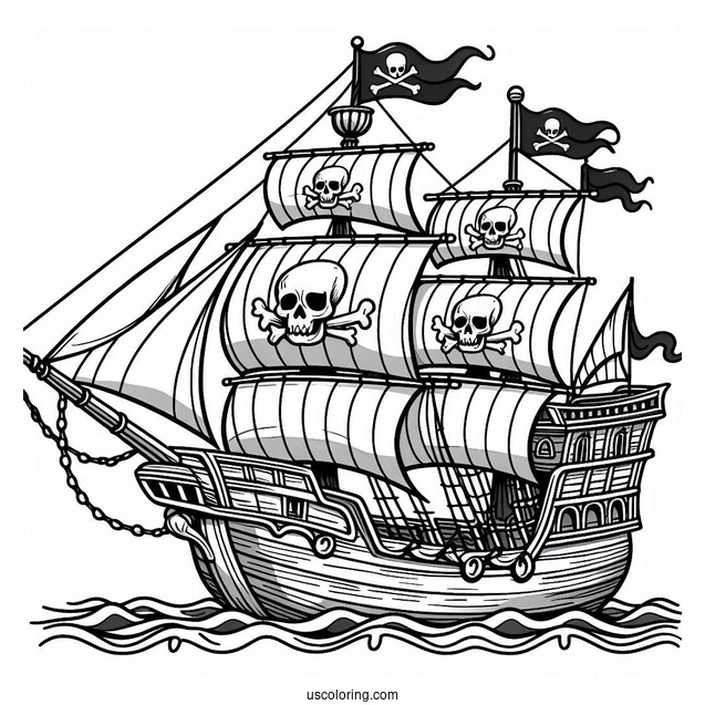 Pirate Ship Coloring Page With Skull On The Sail
