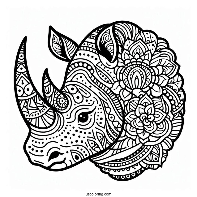 Rhino Mandala Coloring Page For Adults