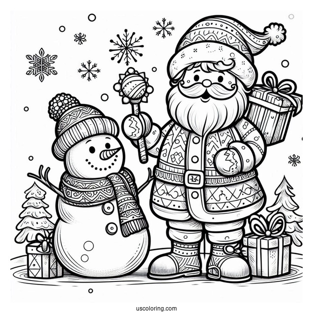 Snowman And Santa Coloring Sheet For Kids