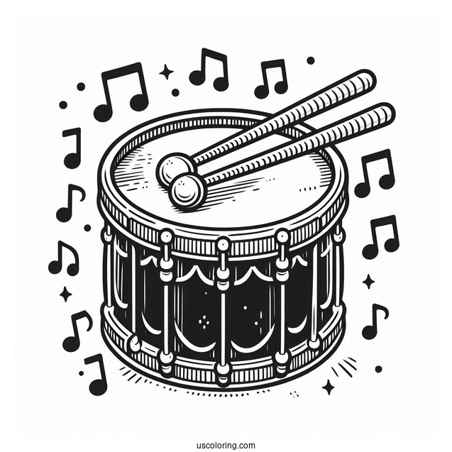 Music Coloring Page Of Drum With Drumsticks For Preschoolers