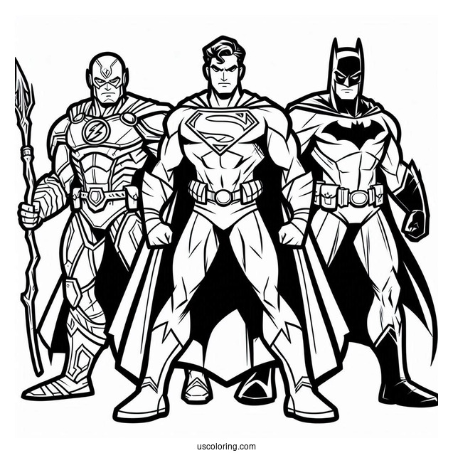 Cartoon Justice League Coloring Page With Major And Minor Characters