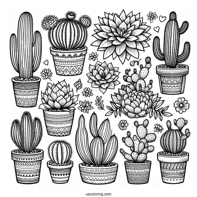 Assorted Cactus And Succulents In The Desert