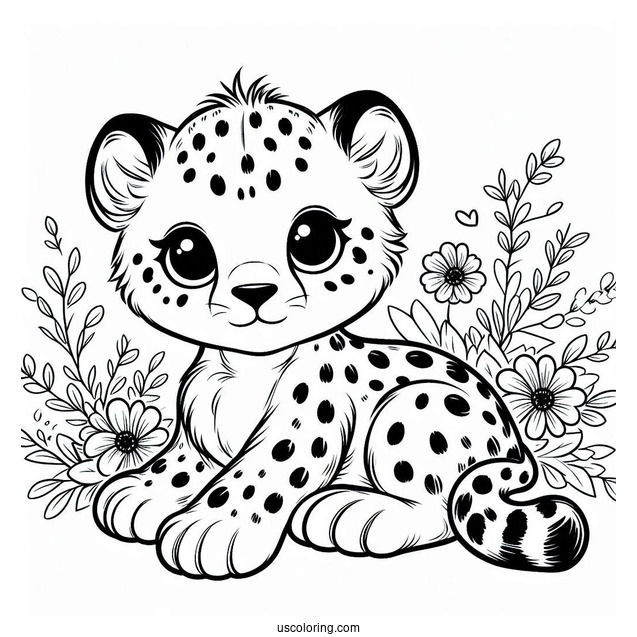 Cute Baby Cheetah Coloring Page For Kids