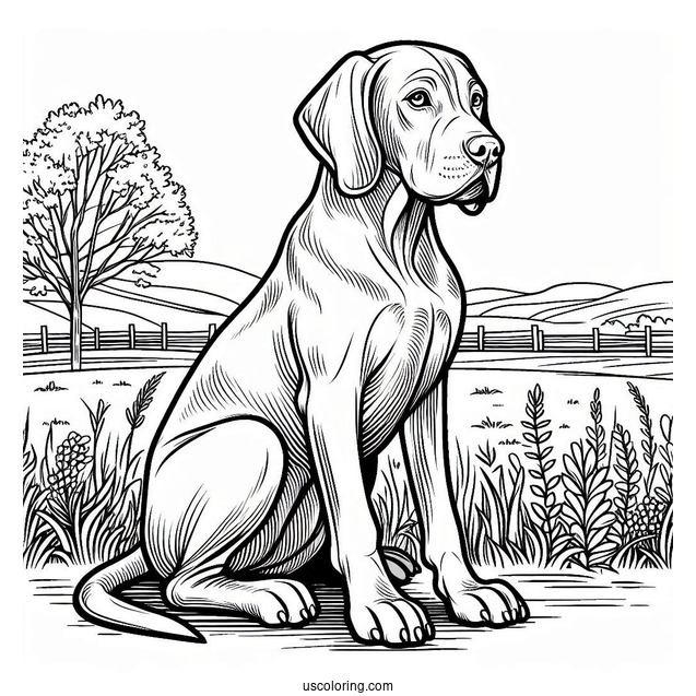 Coloring Page Of Vizsla Dog Sitting Down
