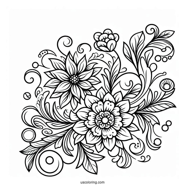 Easy Flowing Floral Pattern Coloring Page