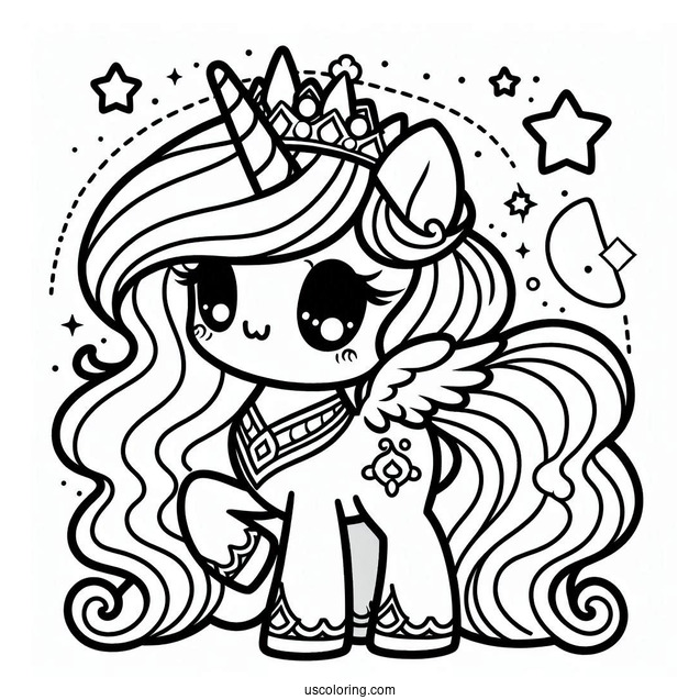 Kawaii Princess Celestia Coloring Page With Stars For Preschoolers