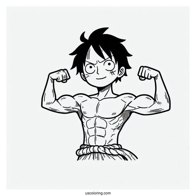 Cute Luffy Coloring Page Showing Off Biceps For Kids