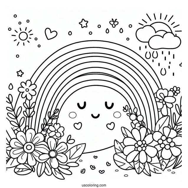 Spring Coloring Page Rainbow With Flowers For Preschoolers