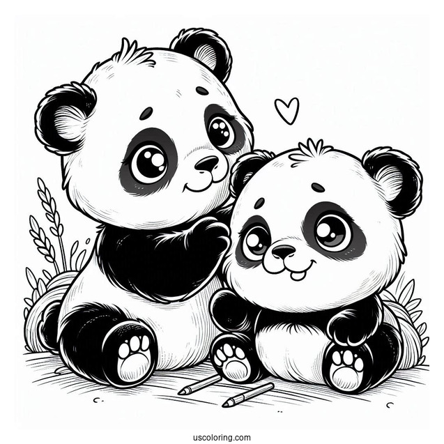 Two Baby Pandas Playing Coloring Sheet