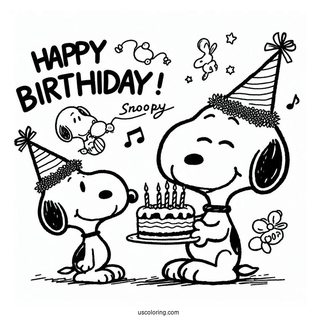 Happy Birthday Themed Snoopy To Color