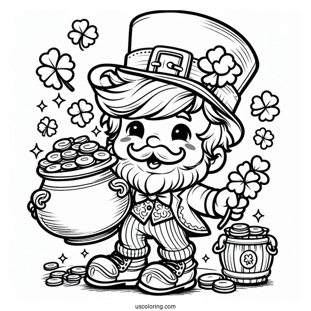 St. Patrick's Day Coloring Page Leprechaun With A Pot Of Gold