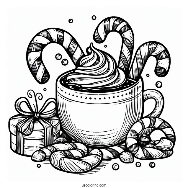 Hot Chocolate And Candy Canes To Color