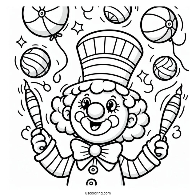 Happy Clown Juggling Coloring Sheet