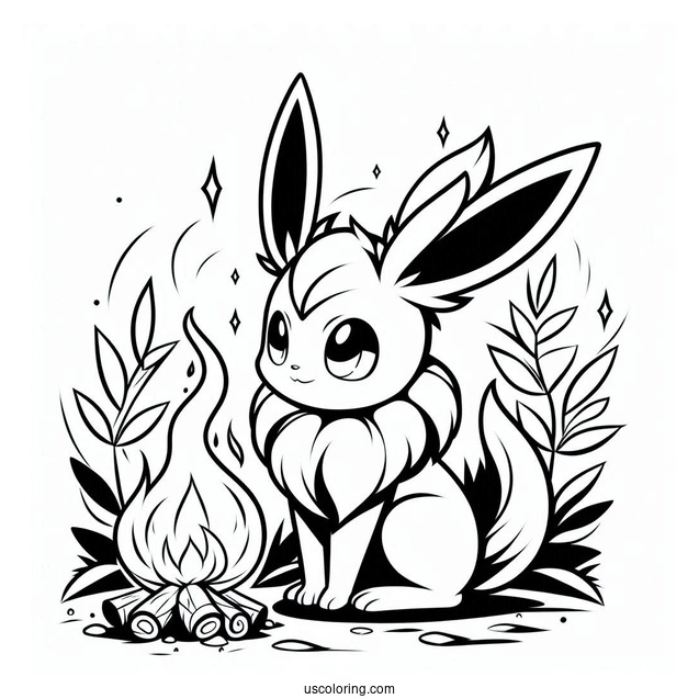 Sylveon Coloring Page With Other Eevee Evolutions Around Bonfire