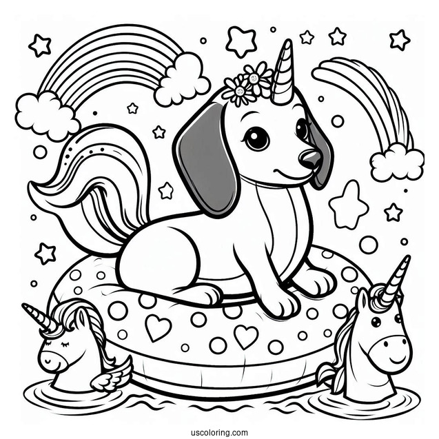 Dachshund Coloring Page On Unicorn Floatie