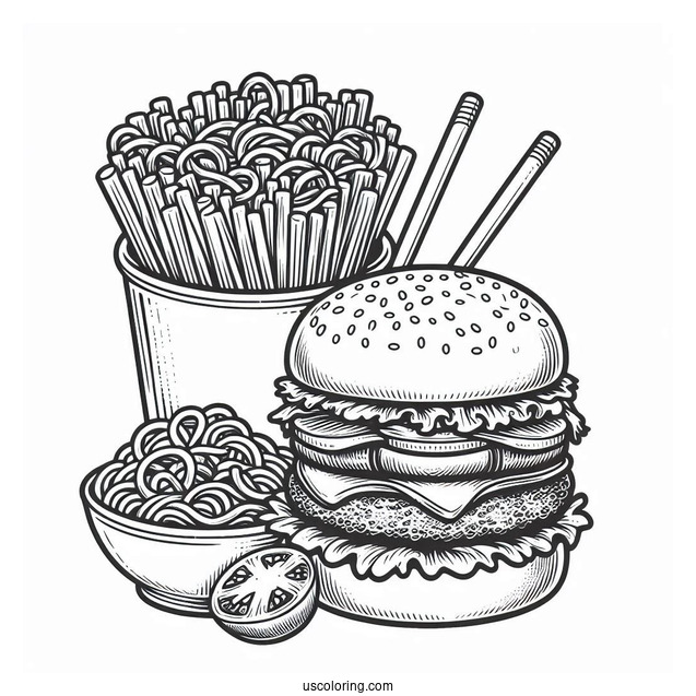 Burgers And Noodles Coloring Page