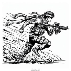 Soldier Coloring Page Running In The Middle Of A Crossfire