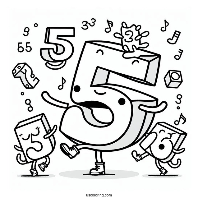 Numberblocks Coloring Page 5 Dancing