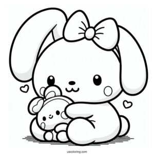 Pochacco Coloring Page Hugging Stuffed Toy For Preschoolers