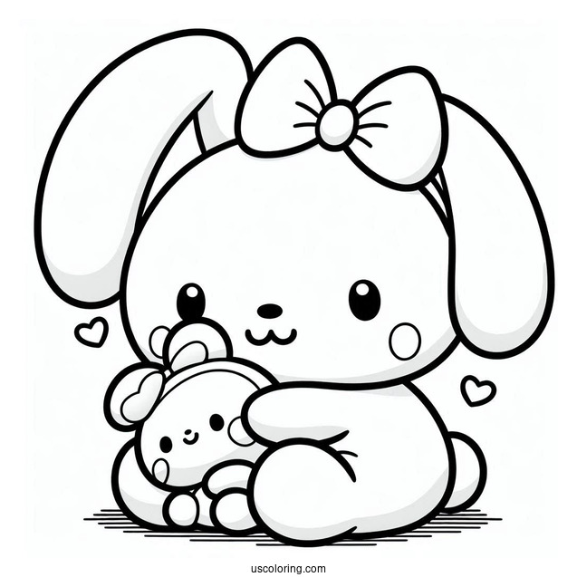 Pochacco Coloring Page Hugging Stuffed Toy For Preschoolers