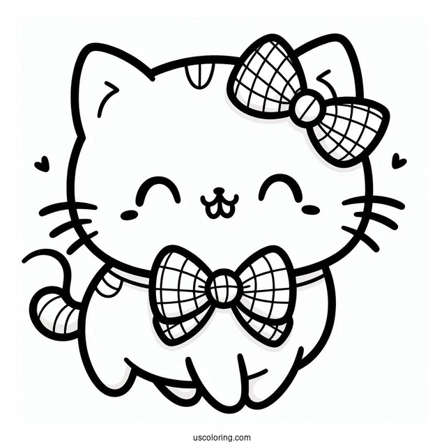 Kawaii Cat With Bow Coloring Page For Preschoolers