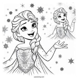 Elsa Smiling While Snowing To Color
