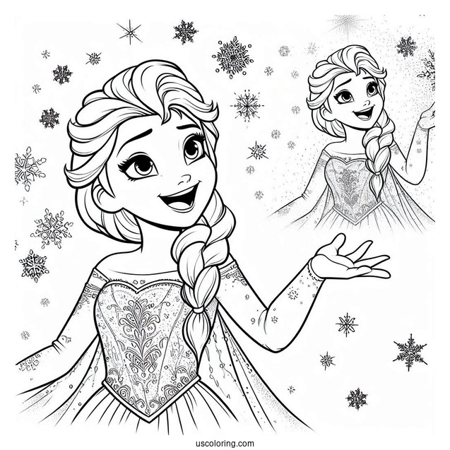 Elsa Smiling While Snowing To Color