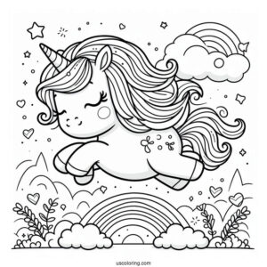 Cute Coloring Page Unicorn Leaping In The Air For Preschoolers