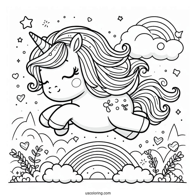 Cute Coloring Page Unicorn Leaping In The Air For Preschoolers