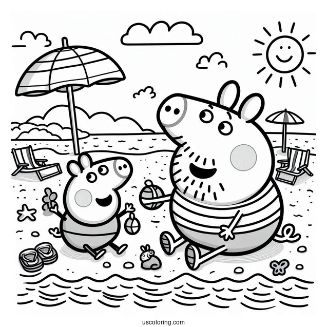 Peppa And George Playing With Daddy Pig At Beach