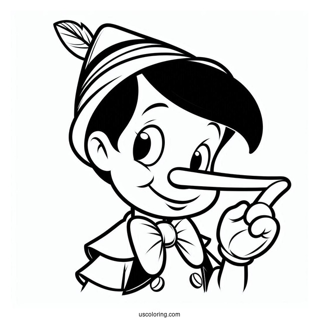 Pinocchio Coloring Page Touching His Pointy Nose
