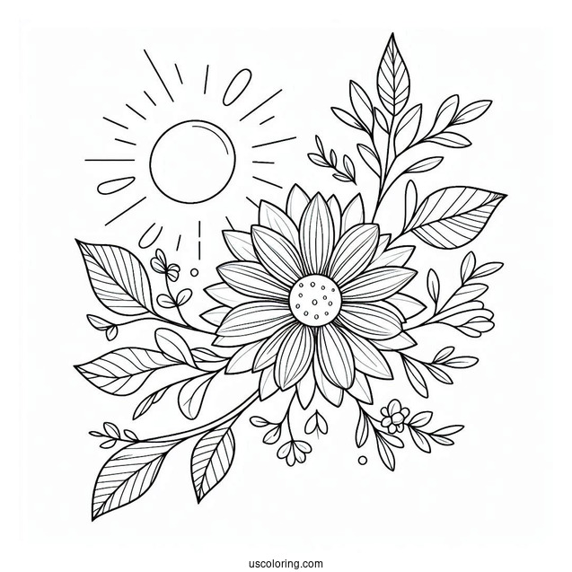 Sunshine Mood Flower Summer Coloring Page For Preschoolers
