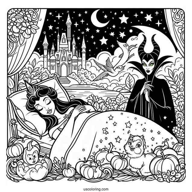 Sleeping Beauty Coloring Page With Maleficent And The Fairy Godmothers