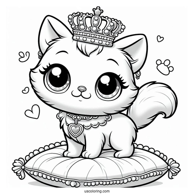 Palace Pets Coloring Page Of Adorable Nuzzles With Crown Standing On Cushion