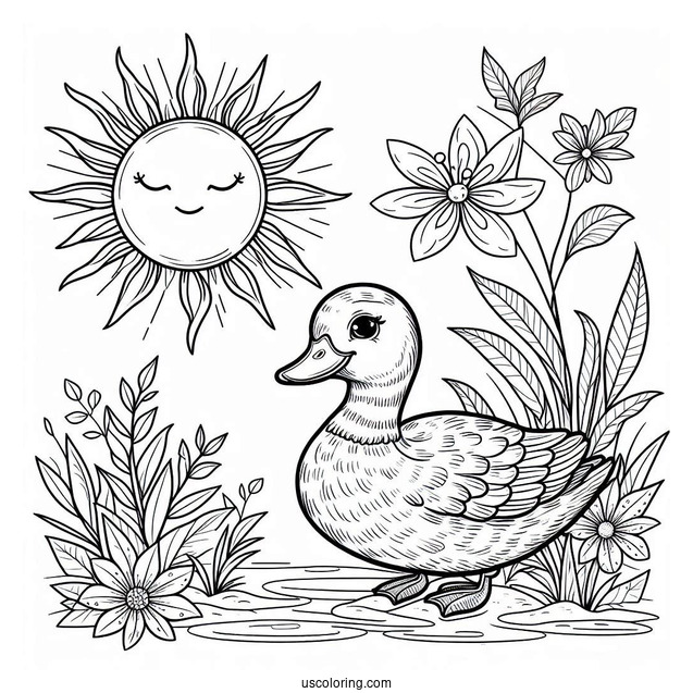 Realistic Duck Under The Summer Coloring Page Of Sun