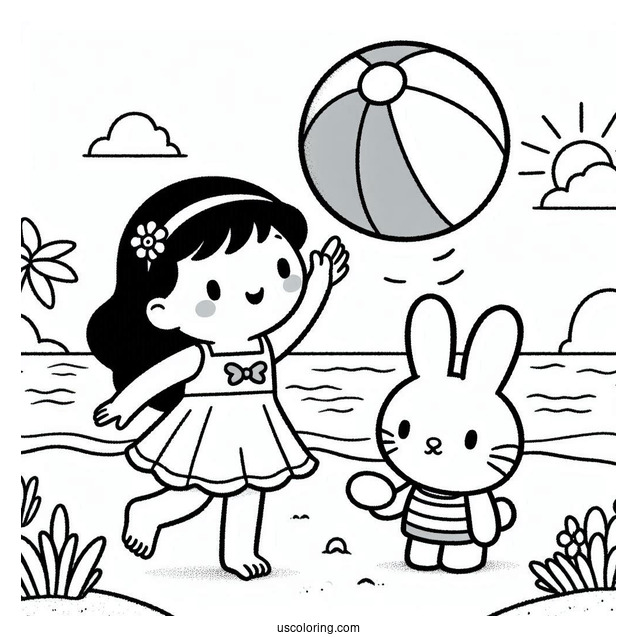 Melanie And Miffy Coloring Page Playing Beach Ball For Kids