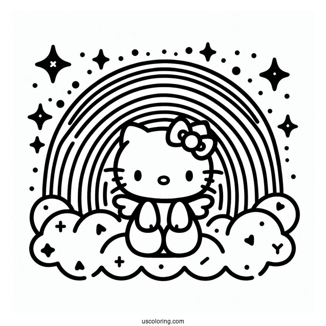 Hello Kitty With A Rainbow Coloring Page Background For Kids