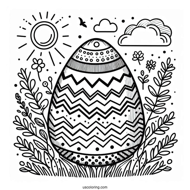 Easter Coloring Page Of Easter Egg With Chevron, Stripes, And Polka Dot Design