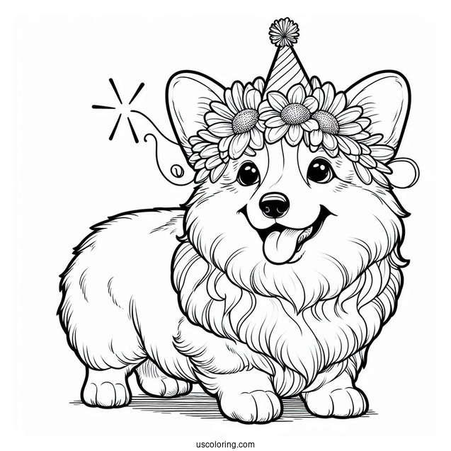 Easy Outline Of Adult Corgi Coloring Page