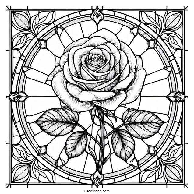 Realistic Rose Stained Glass Coloring Page