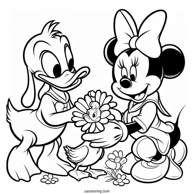 Daisy Duck And Minnie Mouse Petting Pluto Coloring Page