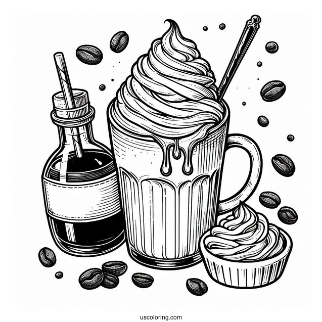 Iced Coffee Coloring Pages Of Whipped Cream And Syrup