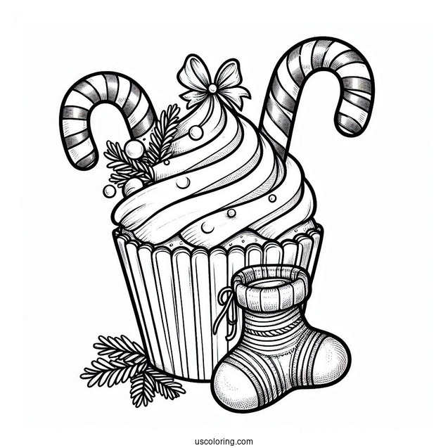 Christmas Cupcake With Candy Canes And Stockings