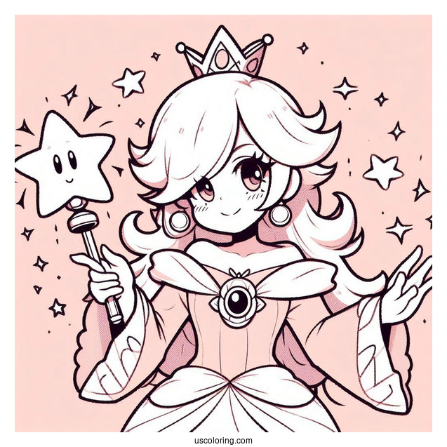 Anime Rosalina Coloring Page Holding Up Star Wand