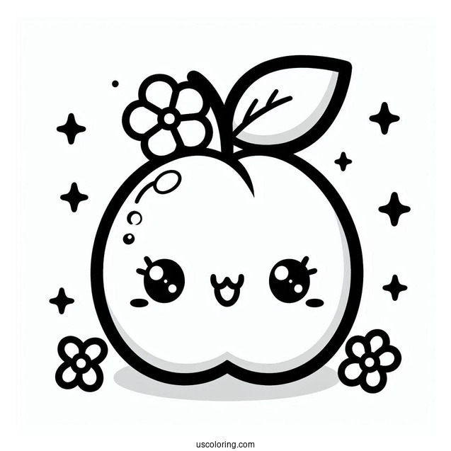Kawaii Peach Coloring Page For Kids