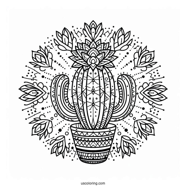 Simple Cactus Mandala Coloring Page For Adults