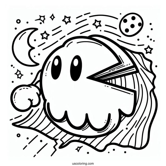 Simple Pac-Man Coloring Page With Cape For Preschoolers
