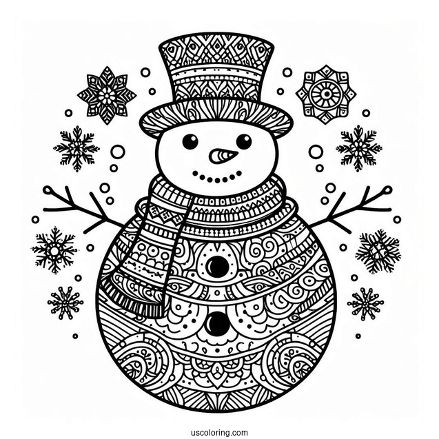 Coloring Page Of a Snowman Mandala