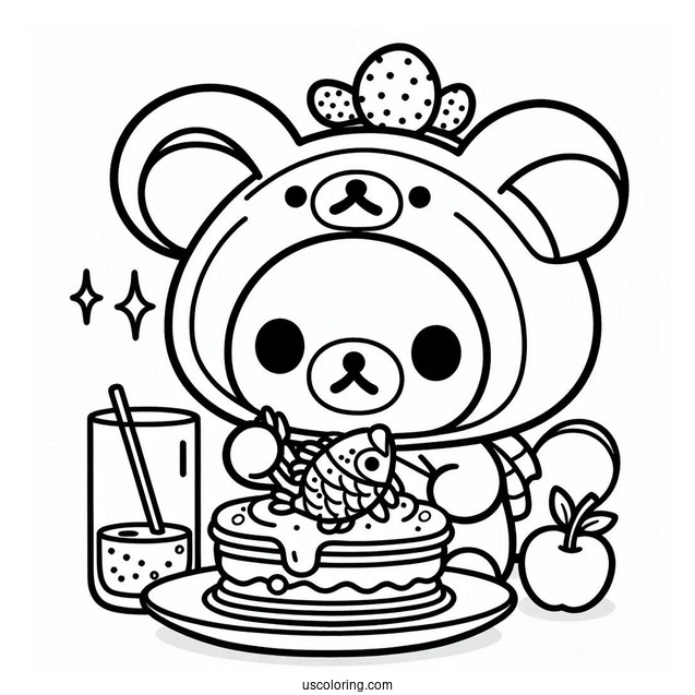 Rilakkuma Coloring Page Of Cat Costume Eating Fish Cakes For Kids